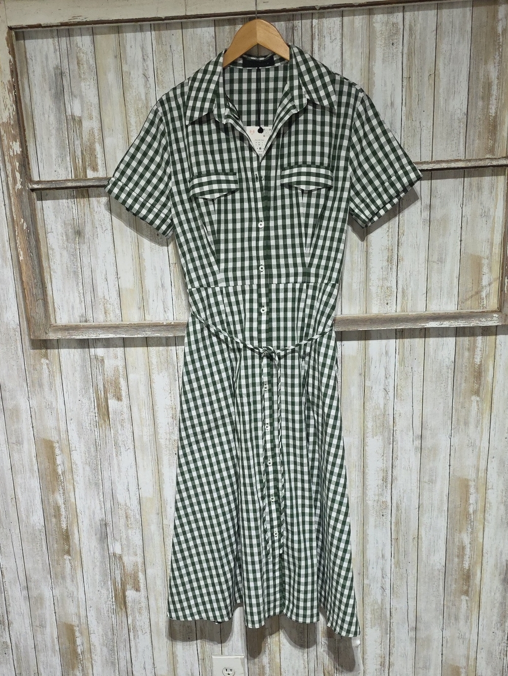 Zara Green and White Gingham Midi Shirt Dress - Picture 7 of 11